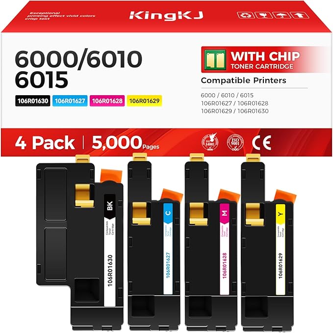 Phaser 6000 6010 Workcentre 6015 Toner Cartridge Set 4-Pack Replacement Compatible with Xerox 106R01627 106R01628 106R01629 106R01630 Phaser 6000 6010 Workcentre 6015 Printer Black Cyan Magenta Yellow