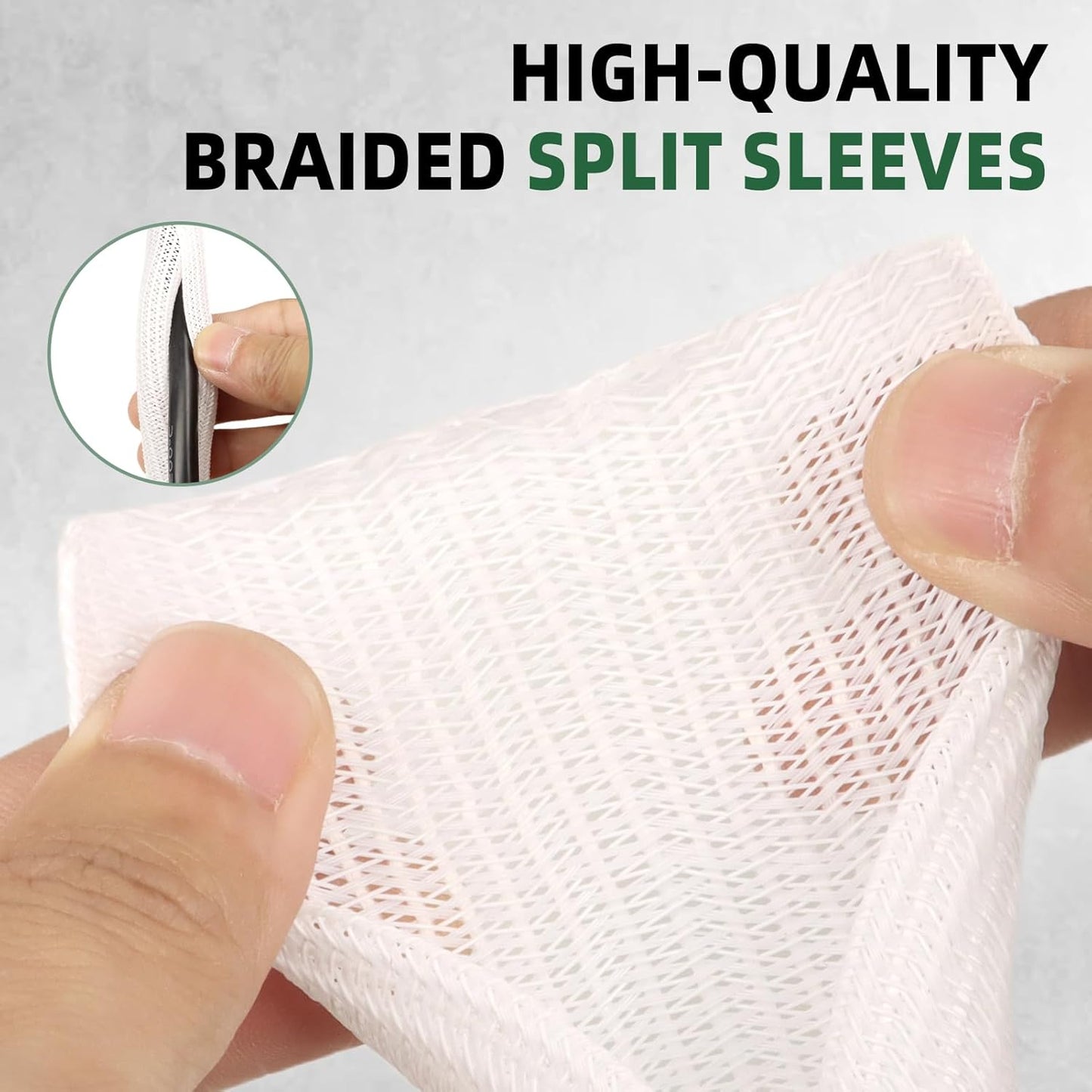 Split Wire Loom Tubing, Cable Protector Sleeve, Braided Cable Management for TV/Computer/Home Theater/Engine Bay, Cord Protectors from Pets No Chew (White, 3/8"-10ft)