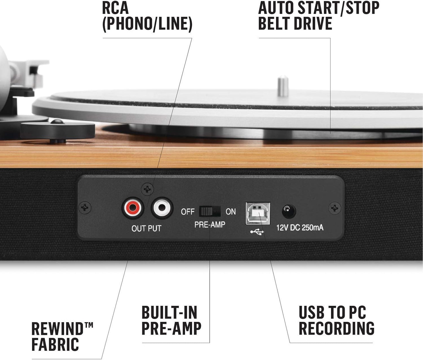House of Marley Stir It Up Turntable, Vinyl Record Player with 2 Speed Belt Drive for 33/45 RPM, Built in Pre-Amp, Headphone Jack and Made from Sustainable Materials. for Wired Speakers Only