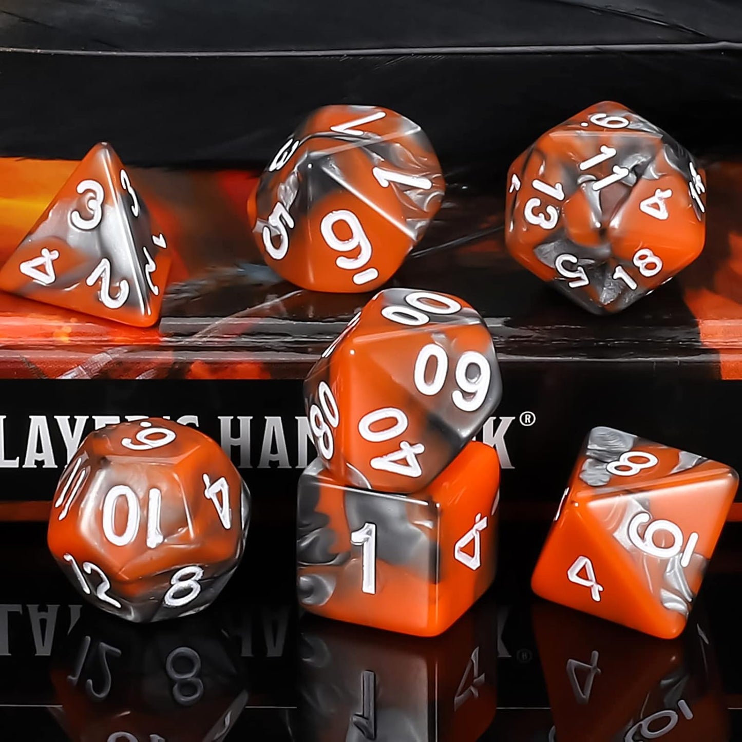 QMAY DND Dice Set -D&D Polyhedral Dice (7 Pcs) for Dungeons and Dragons (Candy Orange and Black)