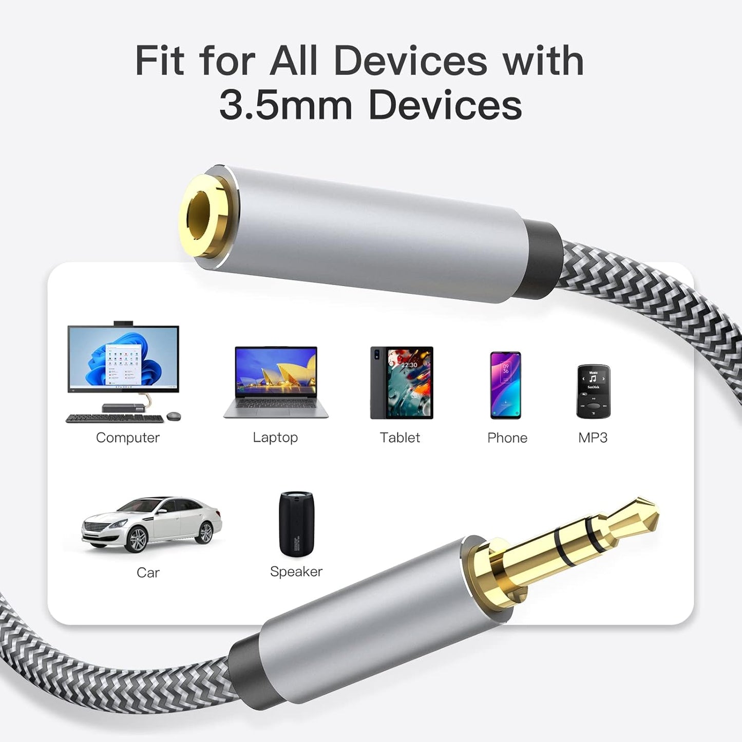 Aux Extension Cord 15ft, 3.5mm 1/8 Aux Stereo Audio Cable Male to Female Stereo Audio Extension Adapter Cable Nylon Braided Male to Female AUX Cord Compatible Phones, Headphones,Speakers, PC