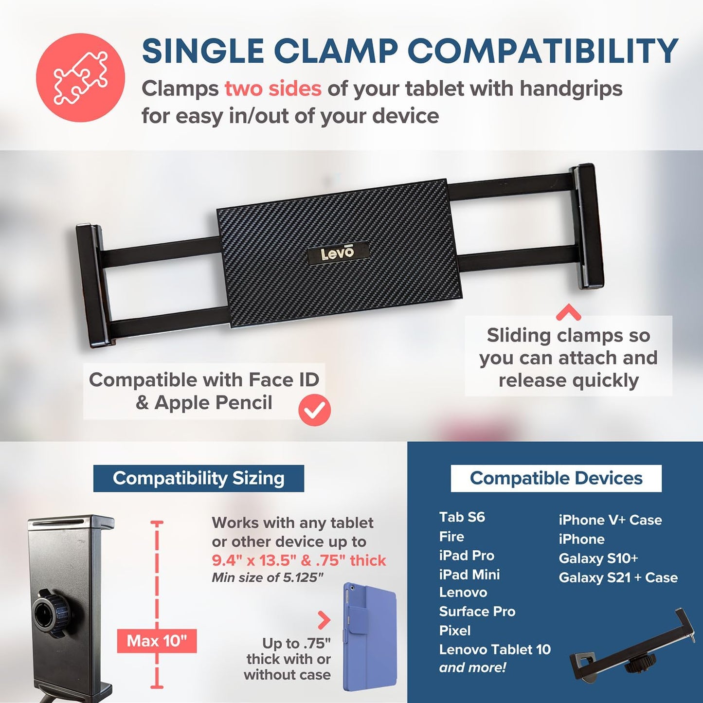 LEVO Adjustable Tablet & Phone Floor Stand with Multi-Axis Head, Hourglass Base & Locking Casters – Premium Rolling Gooseneck Mount, Stable Weighted Design, Fits Devices 4-13 Inch, Height 30-60 in
