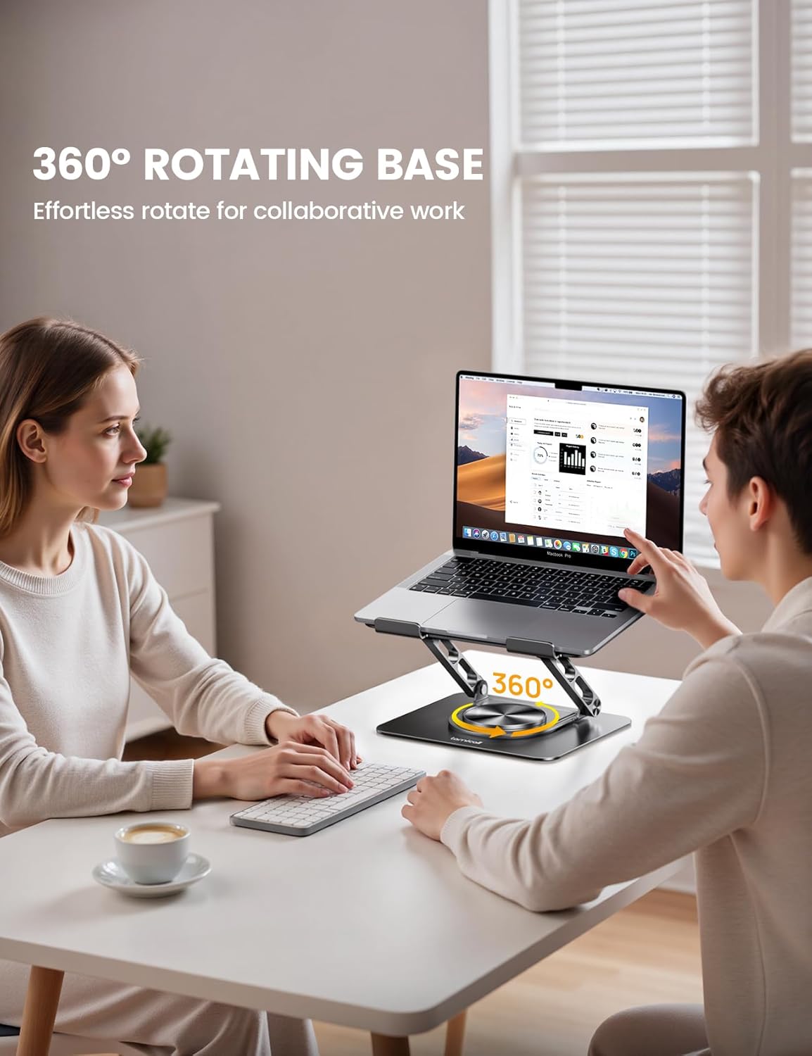 Lamicall Adjustable Laptop Stand for Desk - 360 Rotating Base Ergonomic Computer Stand, Aluminum Laptop Riser Foldable Protable for Office Home fits MacBook Air Pro, Dell, HP (10-17.3'') - Black