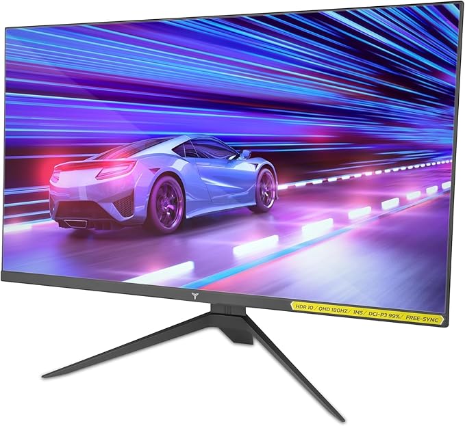 YEYIAN 27 inch 1440P QHD PC Gaming Fast IPS 2K Monitor | AMD FreeSync Premium 180Hz Refresh 1ms Response | 120% sRGB 178°Angel Tilted HDR 10 G-sync | 2 Display Port 1.4 & 2 HDMI 2.1 & Type A Input