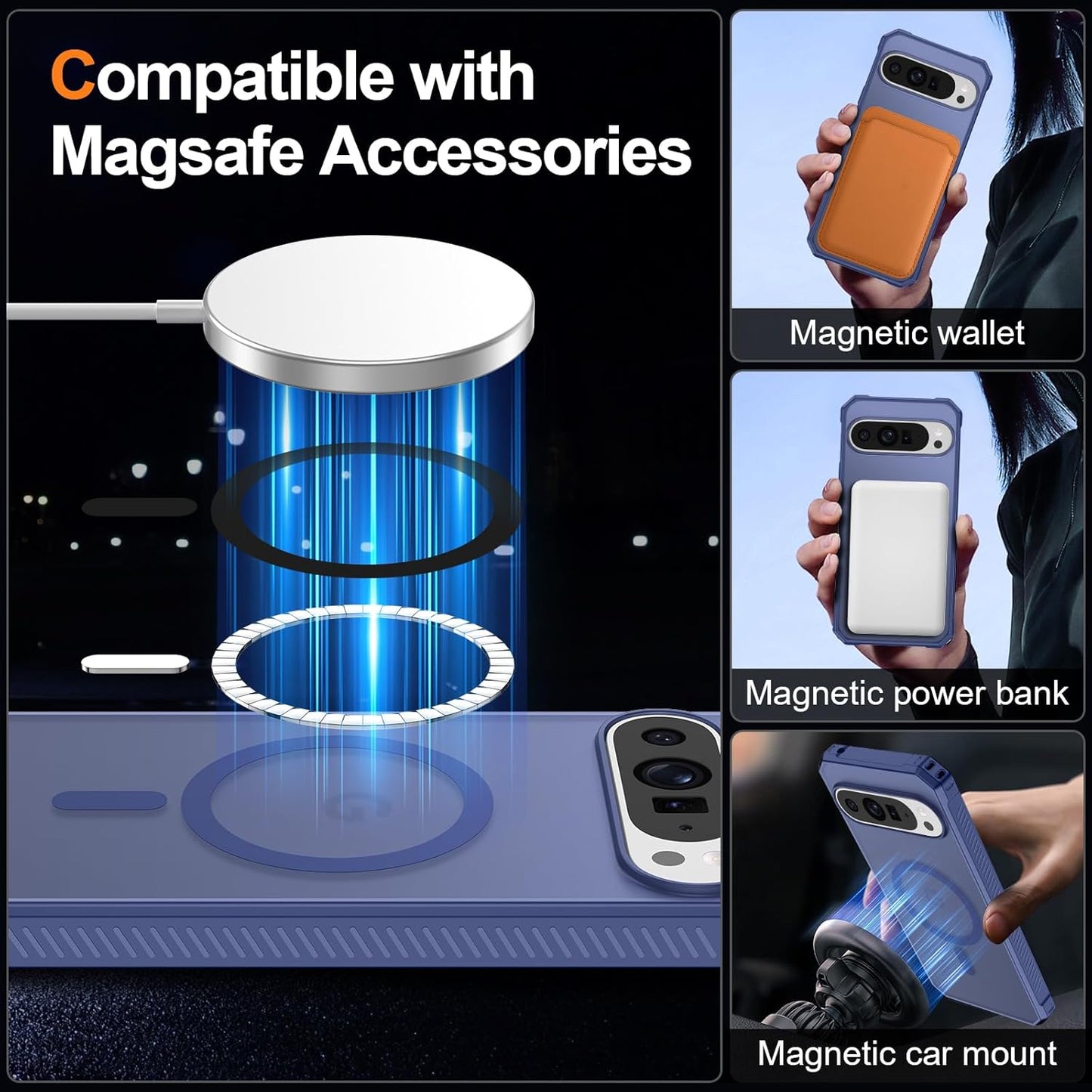 Magnetic for Google Pixel 9/Pixel 9 Pro Case, [Military Grade Drop Protection] [Compatible with MagSafe] Shockproof Slim Translucent Matte Anti-Slip for Women Girls Men Case, Matte Blue