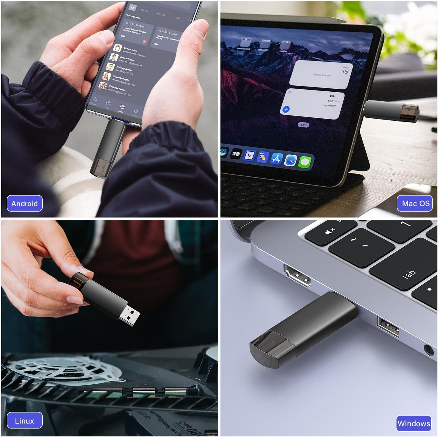 256GB USB C Flash Drive Dual USB 3.0 Flash Drive Type C + USB A Portable Type-C Flash Drive 2-in-1 USB-C Thumb Drive for Smartphone Tablet Computer Mac iPhone 15
