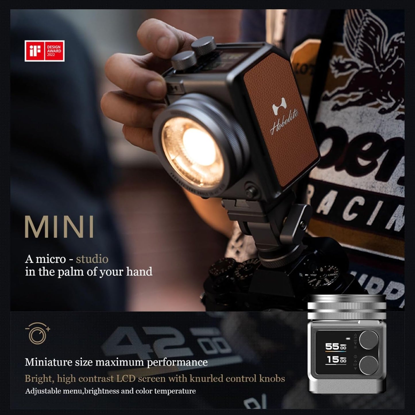 Harlowe Portable Mini LED Photography Lighting Standard Kit, 20W Travel Studio Light for Photoshooting and Video Recording, Bi-Color 2700K-6500K CRI/TLCI 96+ on Camera Light