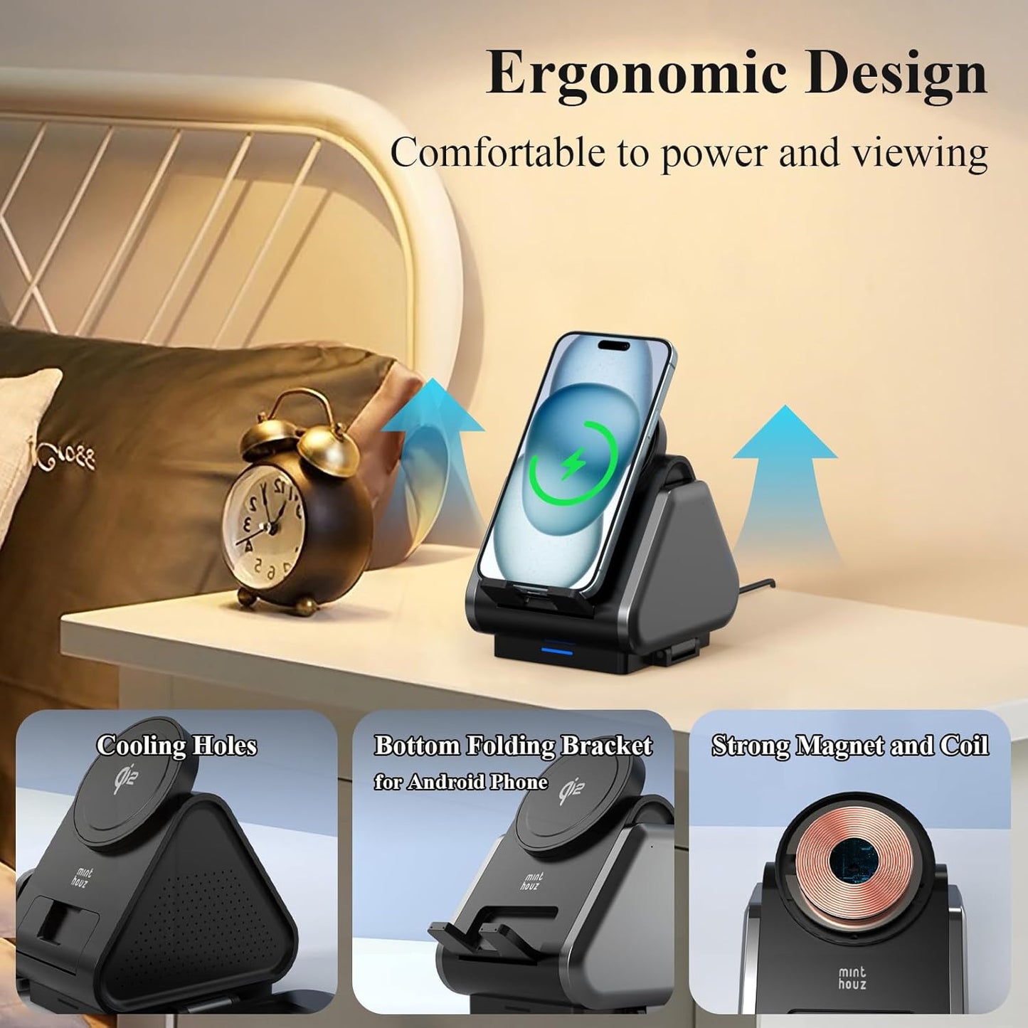 3 in 1 Charging Station, Mag Safe Wireless Charger Stand, Qi2 Certified, 15W Multiple Device Magnetic Charging Station for iPhone 16,15,14,13,12 Series, Apple Watch, AirPods (USB-C Charger Included)