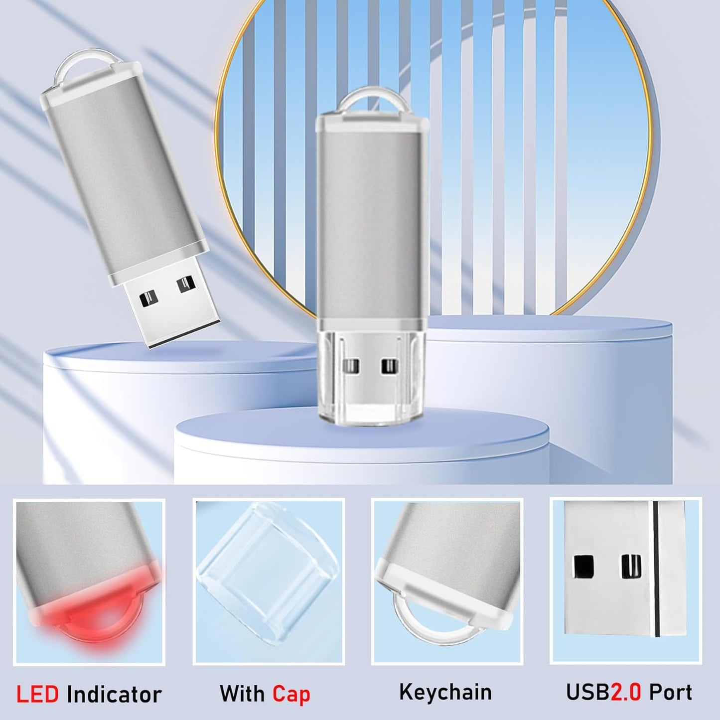 USB Thumb Drive 1GB Flash Drives 20 Pack, Nicepicten Memorias USB 2.0 Memory Stick Fat Flash Zip Drive 1 GB Jump Drives Multipack Pendrive with Landards and Lables (Sliver 1GB, 20 Pieces)