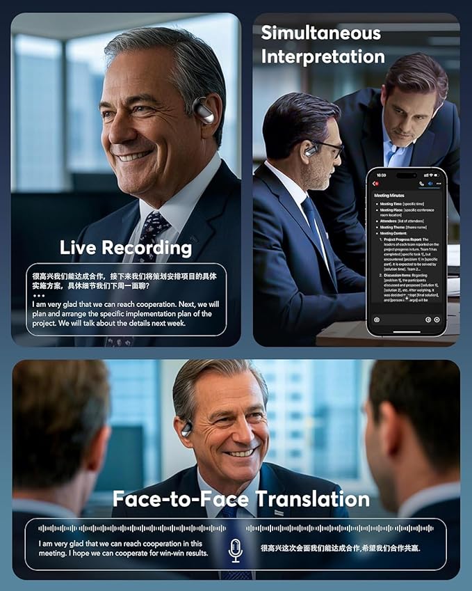 EUQQ AI Translation Earbuds 144 Languages, Real-Time Language Translator Earphones, Open Ear Bluetooth 5.4 Headset for Travel Business Language Learning