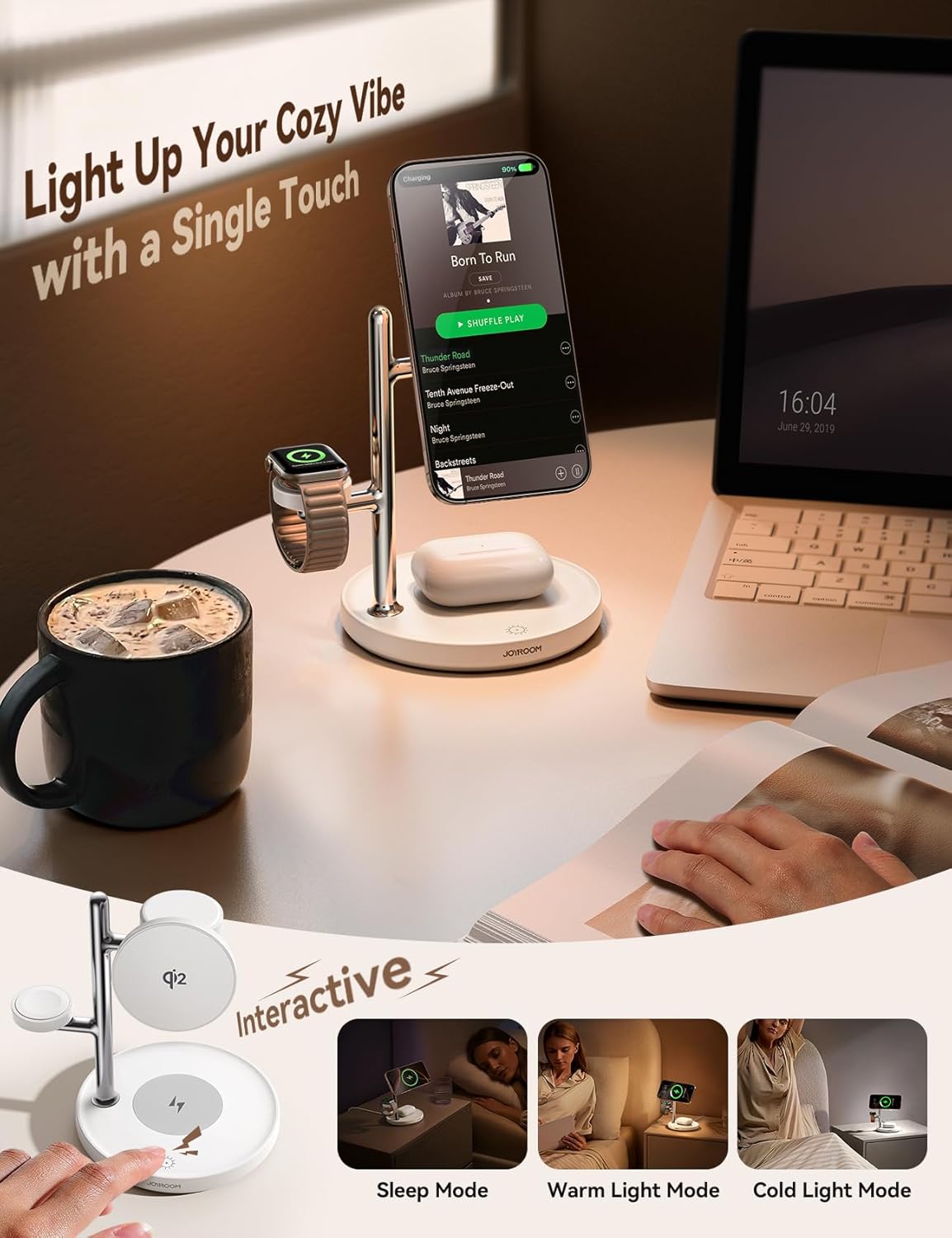 15W MagSafe for JOYROOM, Fast Qi2 Certified 4-in-1 MagSafe Charging Station for Apple, Wireless Charger for iPhone 16/15/14/13/12 Pro Max Series, iWatch, AirPods 4/3/2/Pro(Cable& 30W Adapter Included)