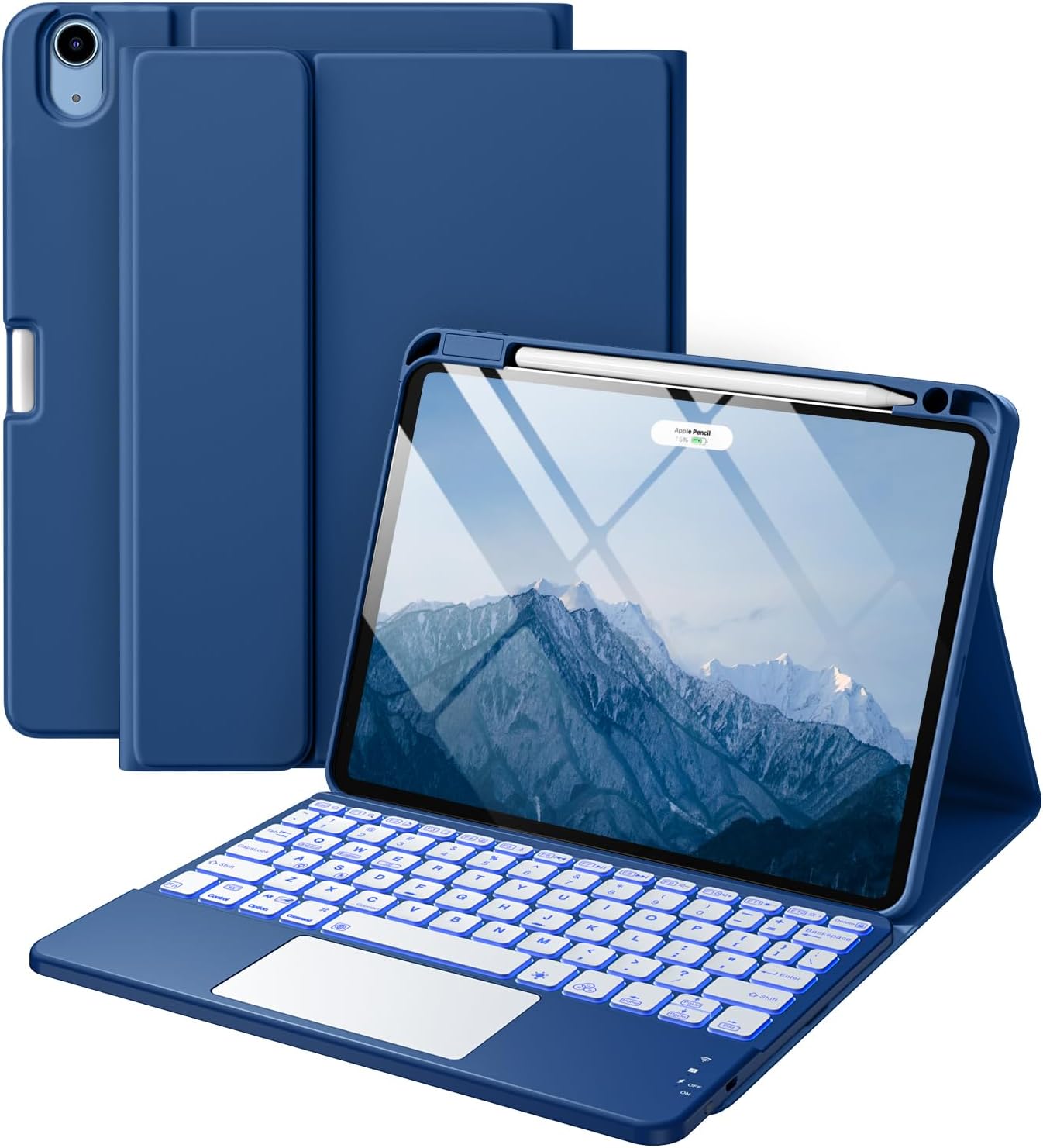 Compatible with iPad Air 11 Inch & Air 5th/ Air 4th Generation Case with Keyboard - Multi-Touch Trackpad, 7-Color Backlit, Detachable Folio Cover for Air 11-inch M3/M2 (2025/2024) (Navy Blue)