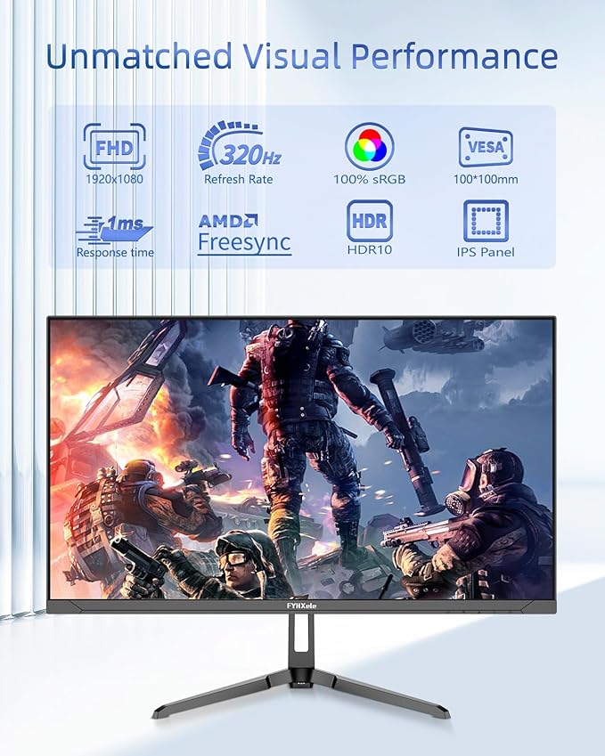 24.5 Inch Gaming Monitor 320Hz, FHD 1920x1080 Computer Monitor, 1ms Frameless, 100% sRGB, LED Background Light, Freesync Eye Care 2×Display Port, 2×HDMI