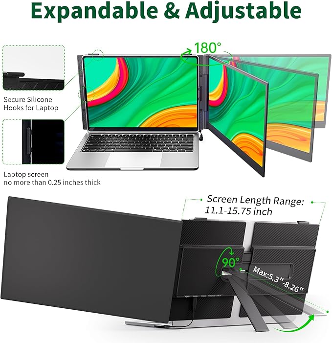 14" Laptop Screen Extender - Ultra Light 1.31lbs FHD 1080P IPS Portable Monitor for Laptops, Attachment Plug & Play Travel Dual Extra Display for 13"-17" Windows/Mac