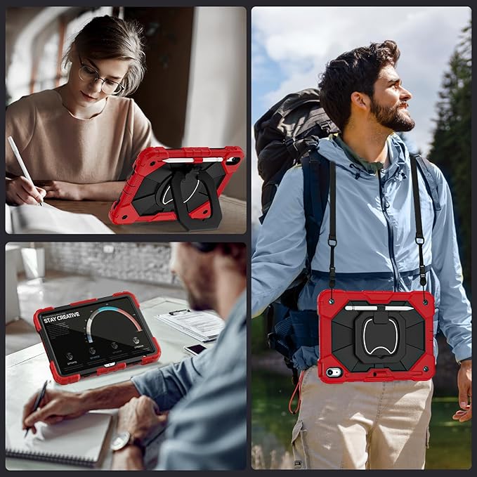 Case for iPad (A16) 11th Generation 11 Inch (2025) /iPad 10th Generation 10.9 Inch (2022) with Screen Protector,Military Grade Shockproof 10th Gen i Pad Case with Rotatable Stand,Red Black