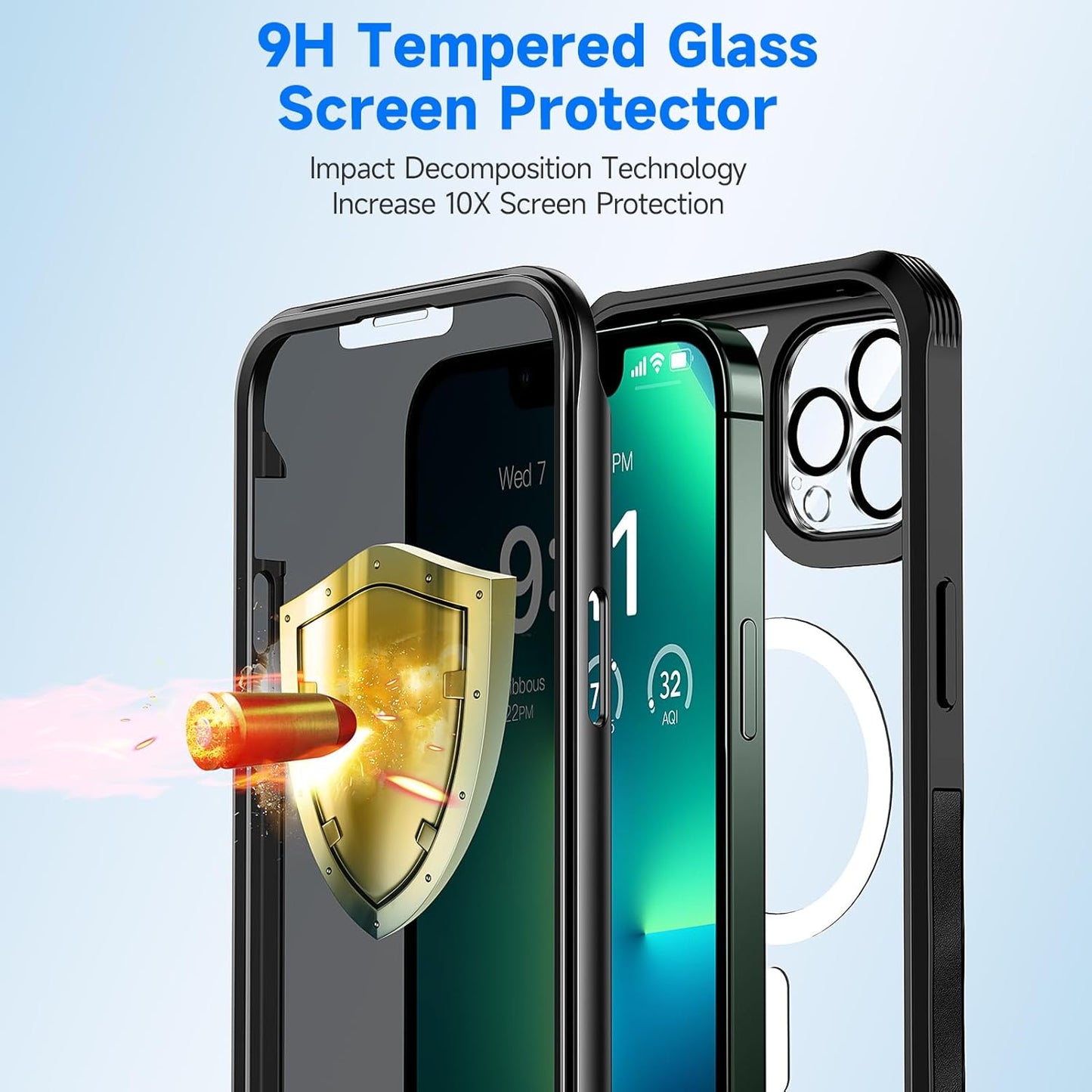 seacosmo for iPhone 13 Pro Max Case, Full Body Bumper with Built-in 9H Tempered Glass Privacy Screen Protector and Camera Lens Protector, Compatible with MagSafe, Shockproof Phone Case, 6.7", Black