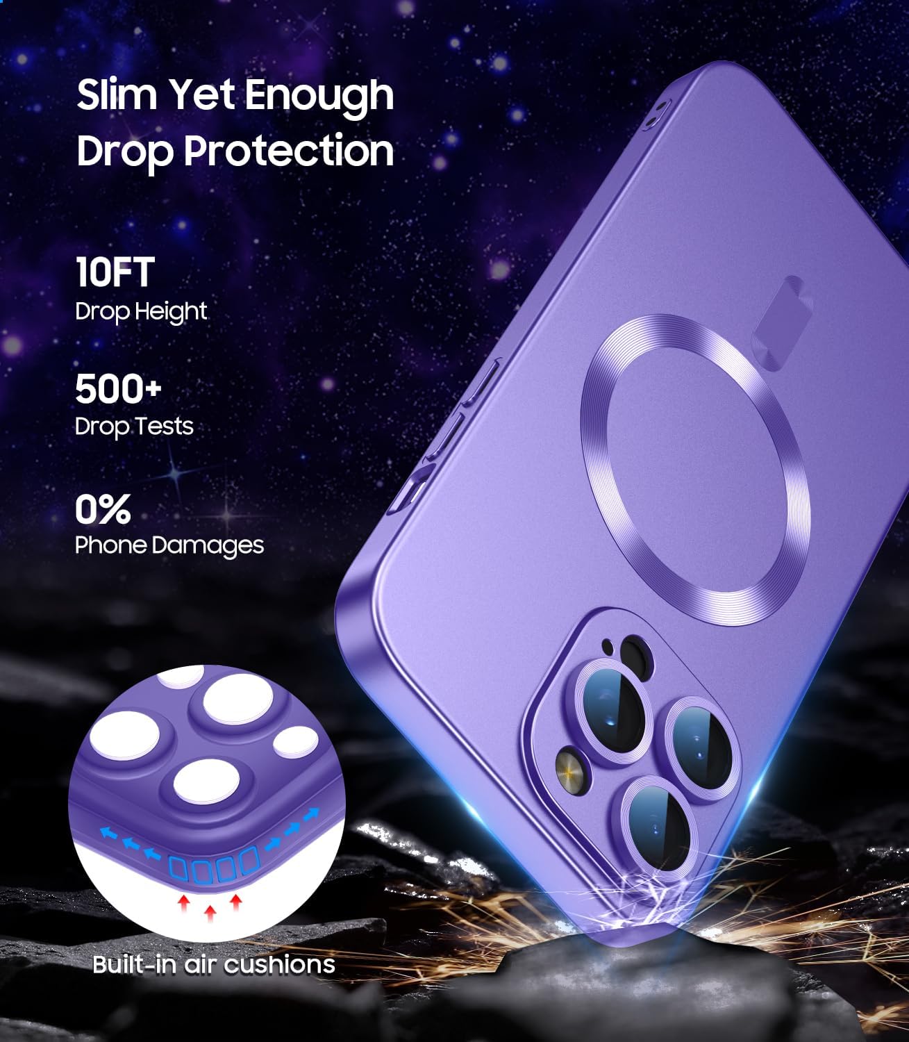 Magnetic for iPhone 15 Pro Max Case [Compatible with MagSafe][Built-in Camera Lens Protector] Slim Soft Silicone Bumper Shockproof Metallic Luster Phone Case (Purple)