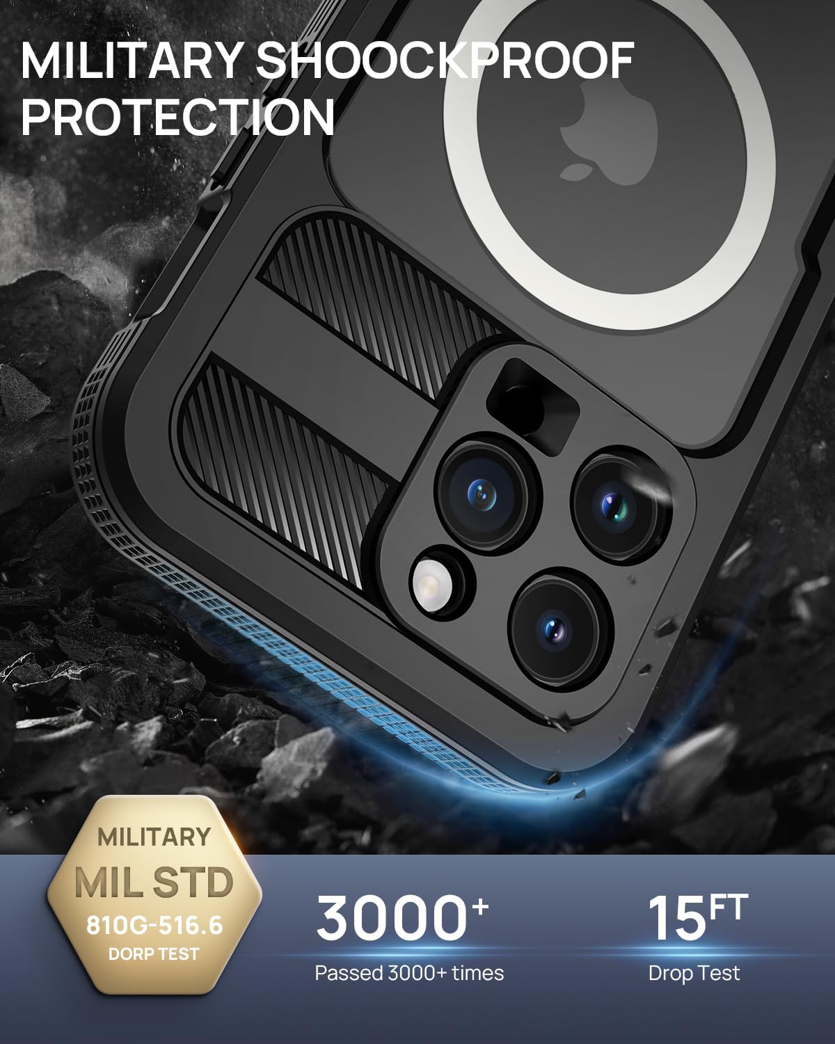 Lanhiem Magnetic for iPhone 15 Pro Max Case, IP68 Waterproof Dustproof Case, [Compatible with Magsafe] [Built-in Screen Protector] Full Body Heavy Duty Rugged Phone Cover 6.7 inch, Black/Clear