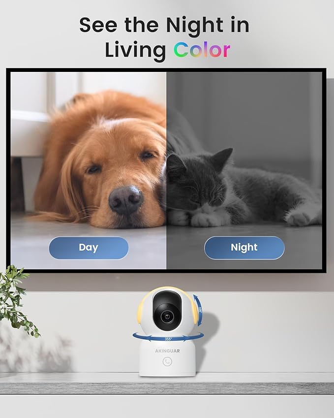 2K 3MP Indoor Security Camera, 5GHz/2.4GHz WiFi Camera,Security Camera for Home, 360°Pan Security Cameras with Motion Detection & One-Touch Call, Night Vision, Compatible with Alexa, Yellow