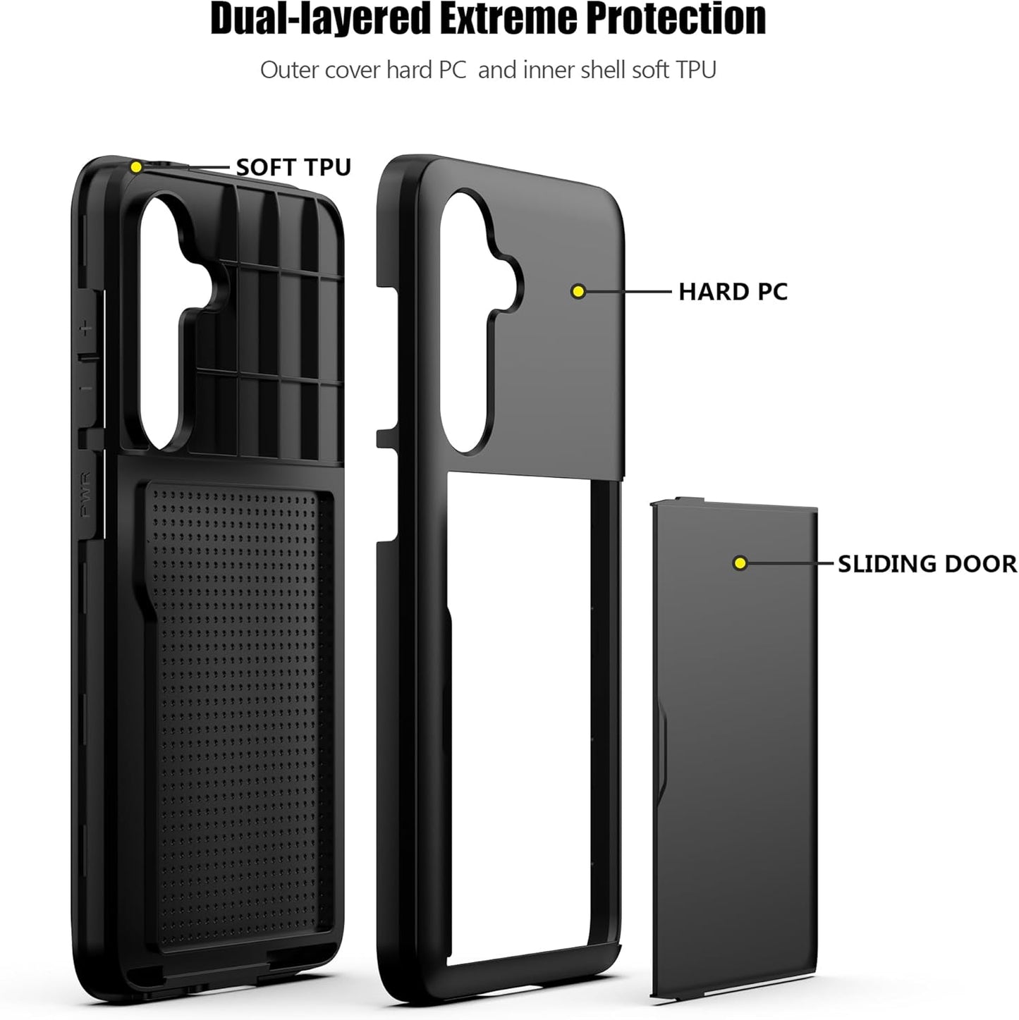 Nvollnoe for Samsung Galaxy S25 Case with Card Holder Dual Layer Heavy Duty Protective Case Hidden Card Slot Slim Wallet Cover for Samsung S25 6.2''(Black)