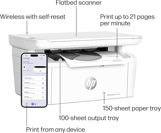 HP Laserjet MFP M140w Wireless Black & White Printer, Print, scan, Copy, Fast speeds, Easy Setup, Mobile Printing, Best-for-Small Teams