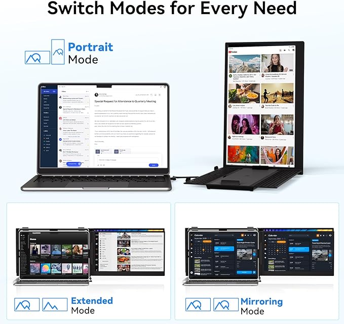 14" Laptop Screen Extender, Ultra-Thin Ligthweight FHD 1080P IPS Laptop Monitor Extender Dual Screen, Portable Monitor for Laptops 13-17.3" USB-C/HDMI Plug and Play for Windows/Mac/Android/PS5