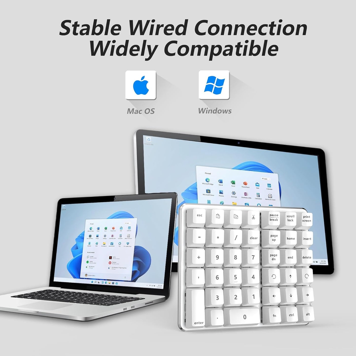 Left-Handed Mechanical Numeric Keypad, Hot-Swap LED Backlit Number Pad, Dual Mode USB C Keyboard, Expanded into a Left-Handed Keyboard (White)