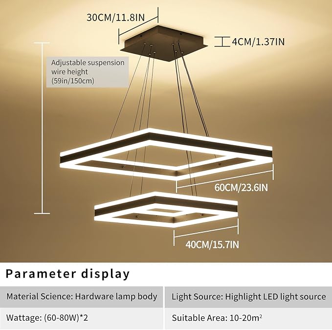 Modern Ceiling Chandeliers, with Remote Control Dimmable 3 Color Mode & Brightness (Warm & Cool & Neutral Light) Ceiling Chandelier, Acrylic Anti-Flicker Dining Light Fixture for Kitchen