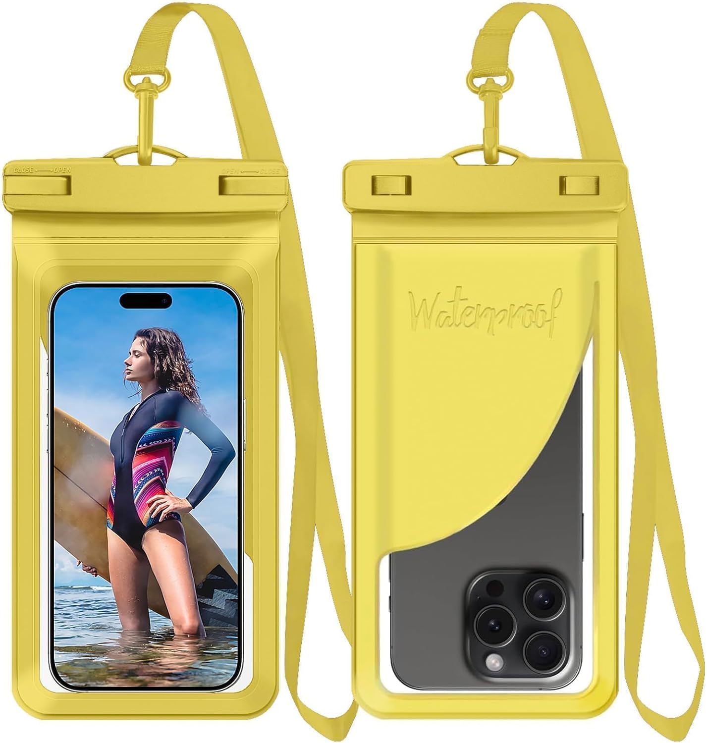 Universal Waterproof Phone Case,with Inside Card, Certified and Lightweight Waterproof Cellphone Pouch Under Water Beach Accessories for iPhone 16 15 14 13 Pro Max, 1 Pack-Yellow-8.3″