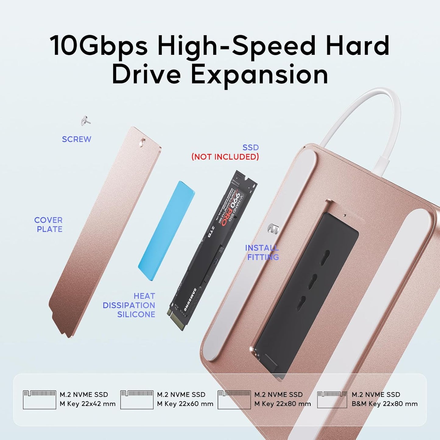 USB C HUB for iMac 24 inch 2021/2023, PULWTOP USB Hub Adapter iMac Accessories for M1/M3 with USB C 10Gbps 3*USB A SD/TF, Docking Station Support Expand M.2 SSD (Not Included), Color not for i.Mac M4