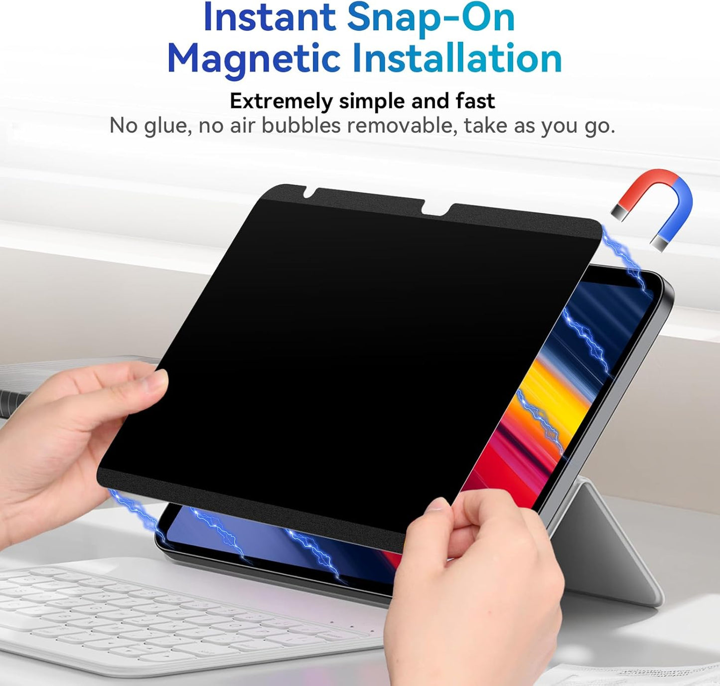 Magnetic Privacy Screen Protector Compatible with iPad 9th 8th 7th 10.2 Inch & iPad Air 3th & iPad Pro 10.5", Removable Anti Glare Blue Light Bubble-Free Black Security Protector Private Filter