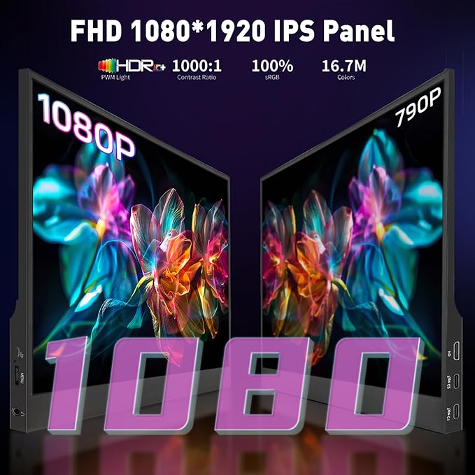 Portable Monitor 15.6" 1080P FHD USB-C HDMI Computer Display with Smart Cover and Dual Speakers, Travel Monitor for Laptop Mac PC Phone PS4/5 Xbox Switch