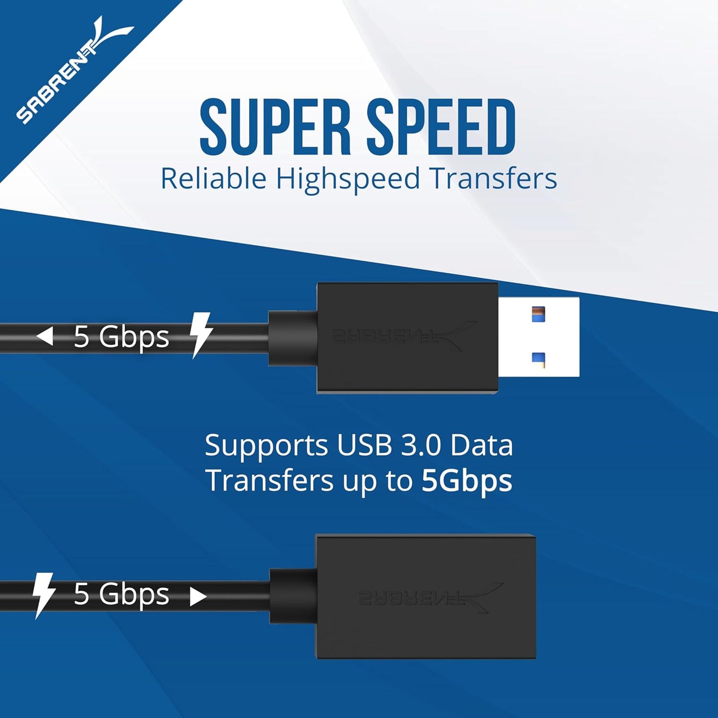SABRENT 22AWG USB 3.0 Extension Cable A Male to A Female [Black] 6 Feet (CB-3060)