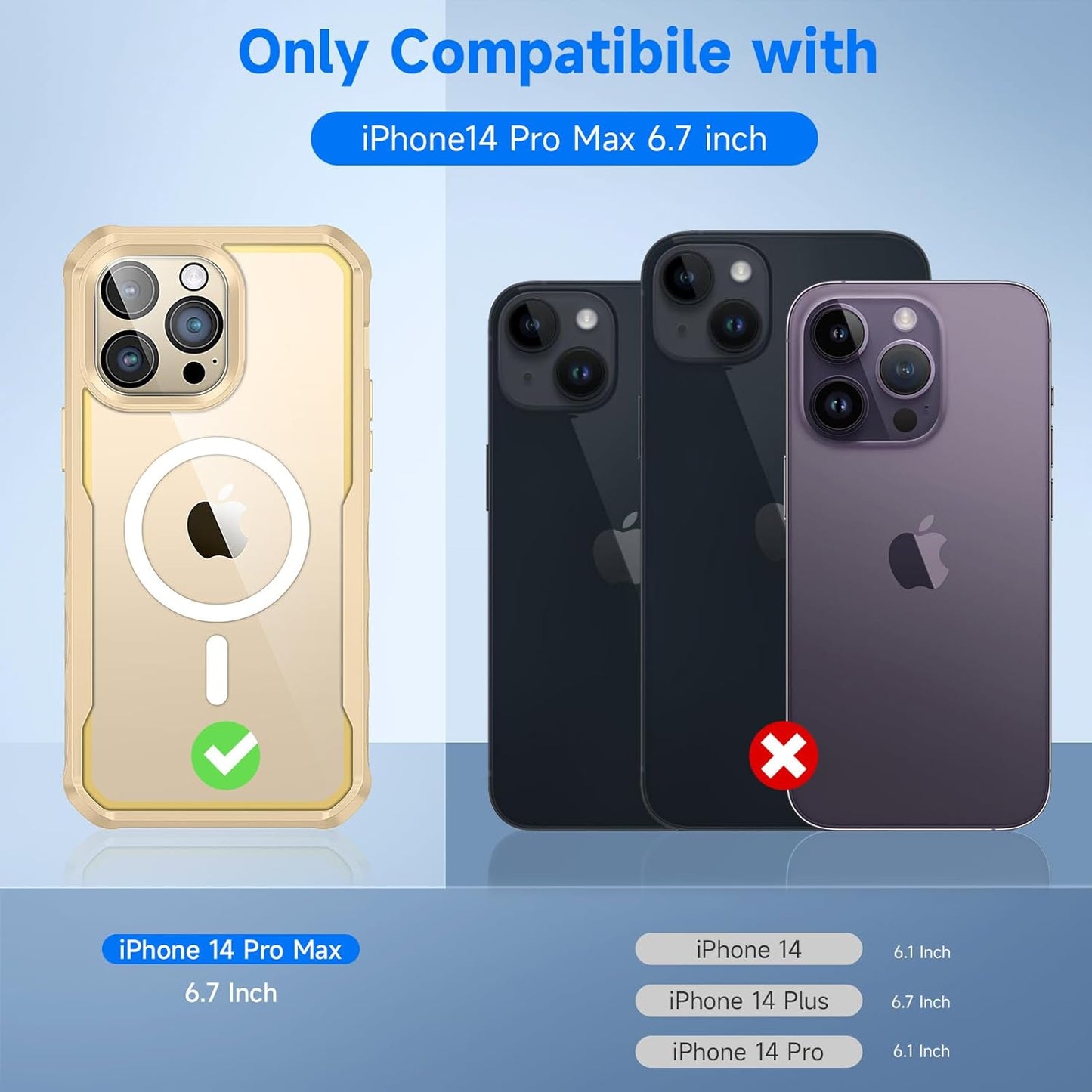 seacosmo for iPhone 14 Pro Max Case, Full Body Bumper with Built-in 9H Tempered Glass Privacy Screen Protector and Camera Lens Protector, Compatible with MagSafe, Shockproof Phone Case, 6.7", Gold