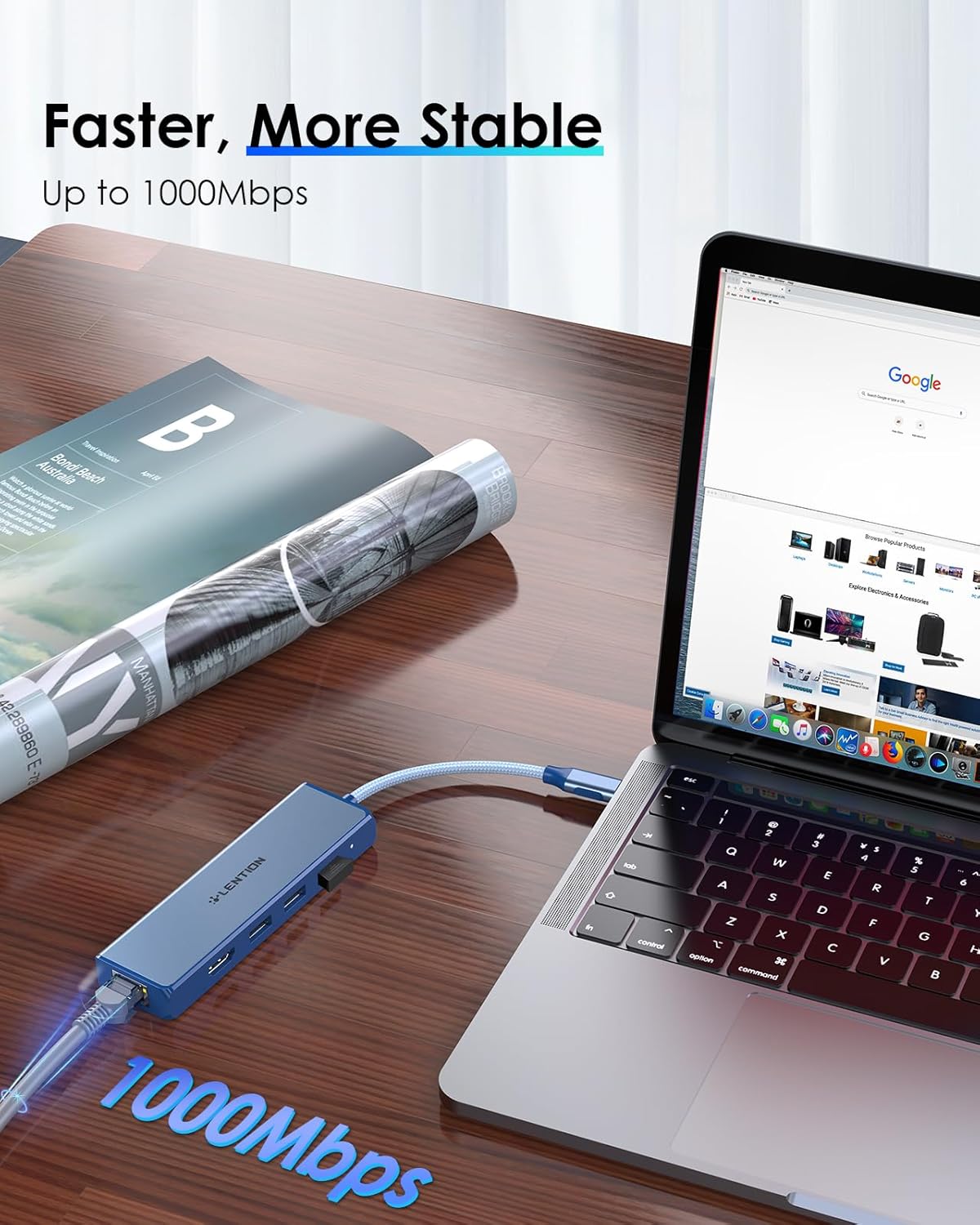LENTION USB C Hub with Gigabit Ethernet Adapter, 4K HDMI, 3 USB 3.0 for 2023-2016 MacBook Pro 13/14/15/16, New Mac Air & Surface, Chromebook, More, Stable Driver Certified (CB-C25, Blue)