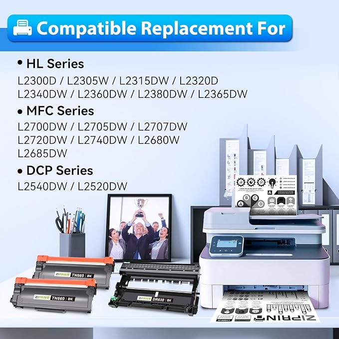 ZIPRINT TN660 Toner Cartridge and DR630 Drum Unit Compatible for Brother HL-L2300D HL-L2320D HL-L2360DW HL-L2380DW DCP-L2540DW DCP-L2520DW MFC-L2700DW MFC-L2740DW (2 Toners, 1 Drum Unit, 3 Pack)