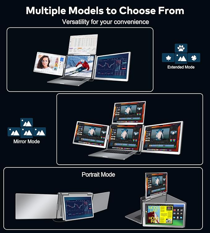 FOPO 14" Laptop Screen Extender, FHD 1080P IPS Monitor Extender, Just 1 Cable for 3 Screens Quad Monitor, Triple Extender for 12"-17.3" Laptops, Compatible with Windows 10/11 and Mac M1/M2/M3