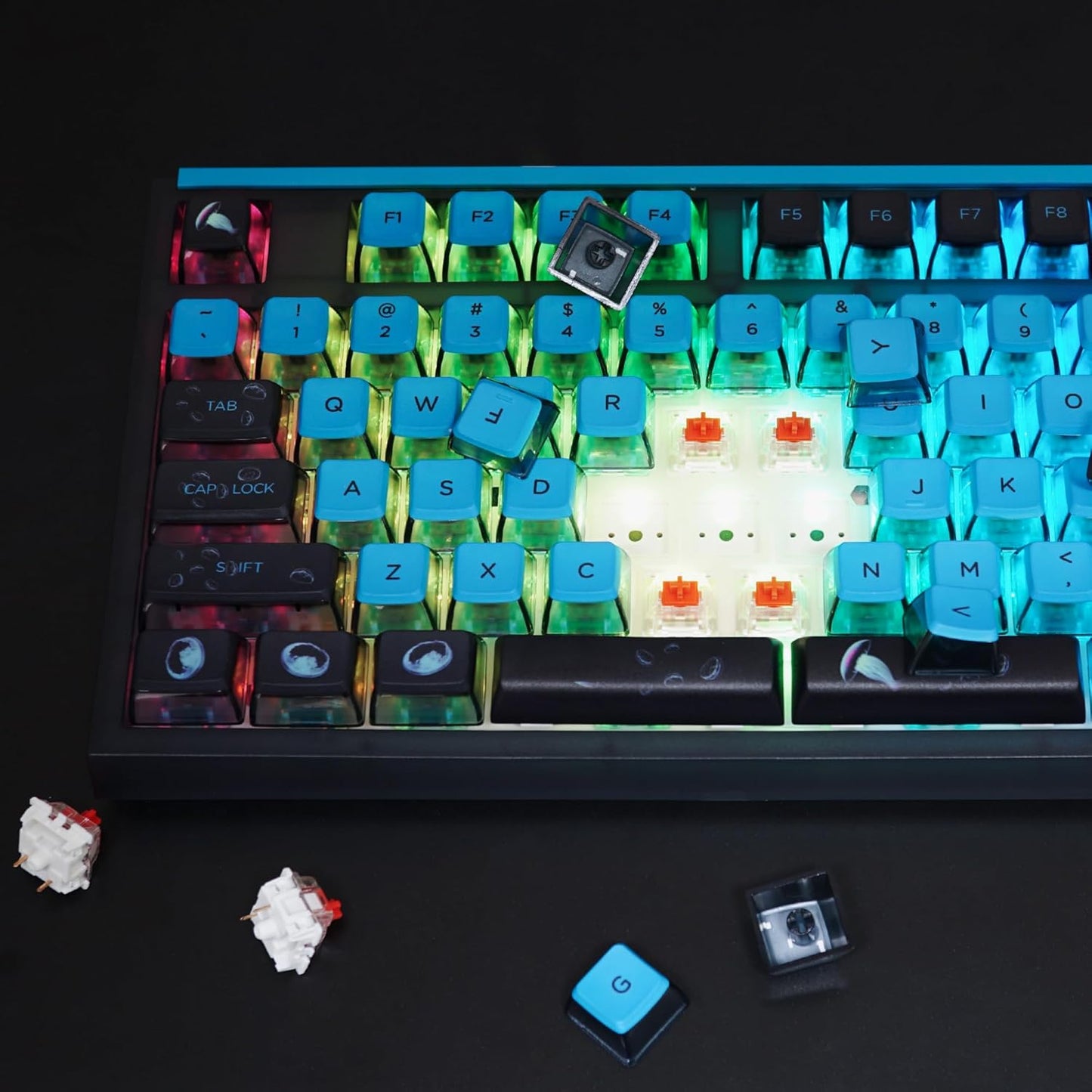 MOLGRIA SKYLOONG GK87 Jellyfish Pudding Keycaps RGB Backlit Gaming Keyboard, Hot Swappable Red Machinery Gateron Switches, Triple-Mold Connection with Knobs and LCD Display Mechanical Keyboard