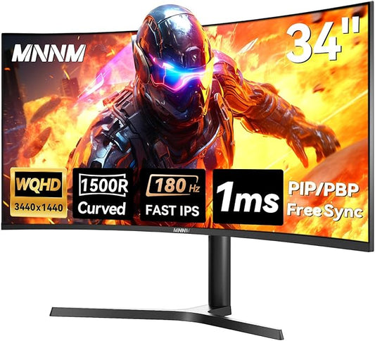 34 Inch Ultrawide Gaming Monitor - 21:9 WQHD 3440 x 1440 R1500 Curved Computer Monitor for Gamer, 180Hz 1ms AMD FreeSync PIP/PBP Crosshair TÜV Eye Care, HDMI 2.0 & DP1.4, Tilt/Height/Swivel Stand