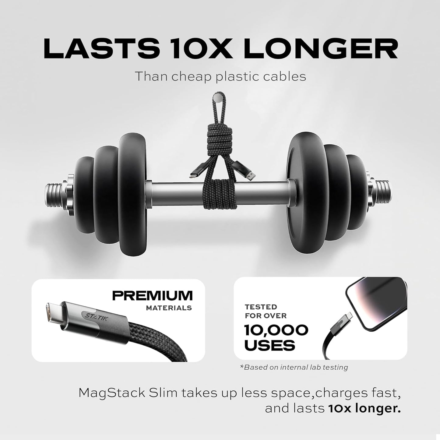Statik MagStack USB to USB C Cable, Magnetic Anti Tangle Flat A to Type C Charger Fast Charging Cord, Magnetic Charging Cable, Compatible with iPhone 16 Pro Max, Galaxy S24 Ultra, 27W 6FT/2M, 3-Pack