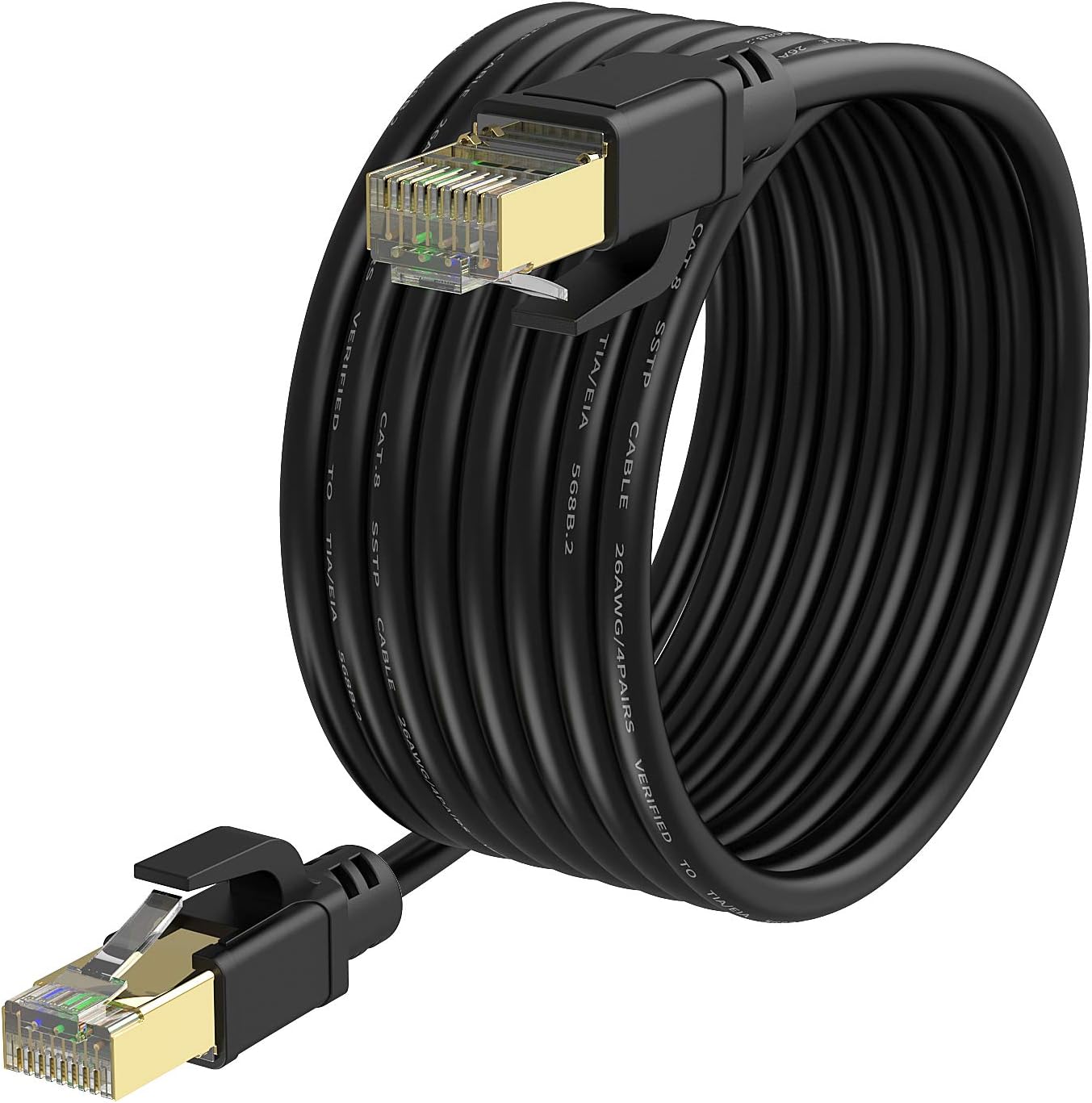 Cat8 Ethernet Cable, Internet Network Cord, 40Gbps 2000Mhz LAN Wires, High Speed SSTP LAN Cables with Gold Plated RJ45 Connector for Router, Modem, Gaming, Xbox (300ft)