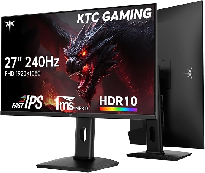 KTC 27 Inch Gaming Monitor 240Hz, FHD 1080p Fast IPS Computer Monitor with Adaptive Sync, HDR, Height Pivot Tilt Adjustable, Vesa Mount, HDMI/DP/USB, H27F7