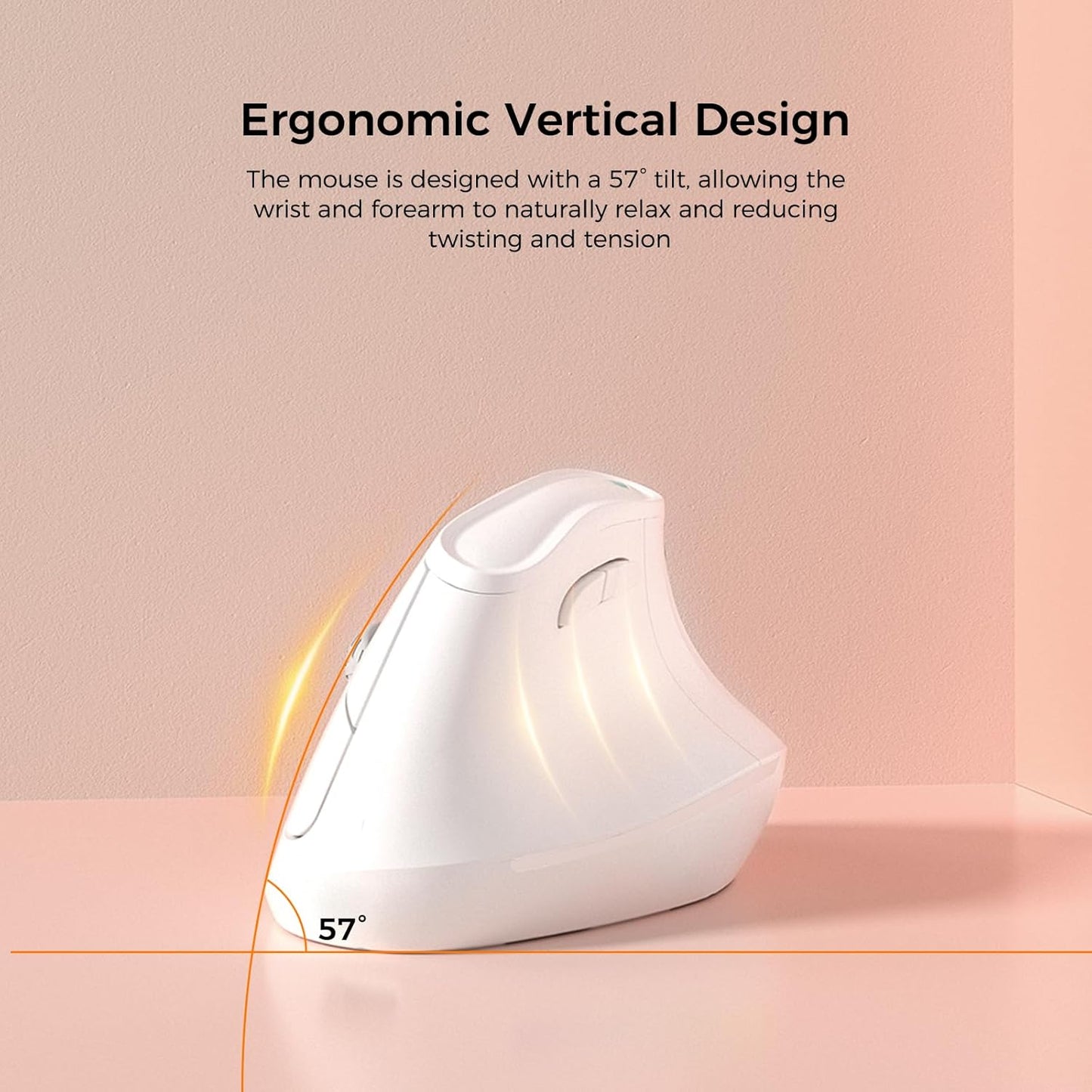57° Ergonomic Wireless Tower Mouse, Vertical Quiet Ergo Mouse, Bluetooth(BT5.0,BT3.0)&2.4G, (800/1200/2400/2400/4000), 5 Buttons for Windows, macOS, iPadOS, Laptop, PC,White