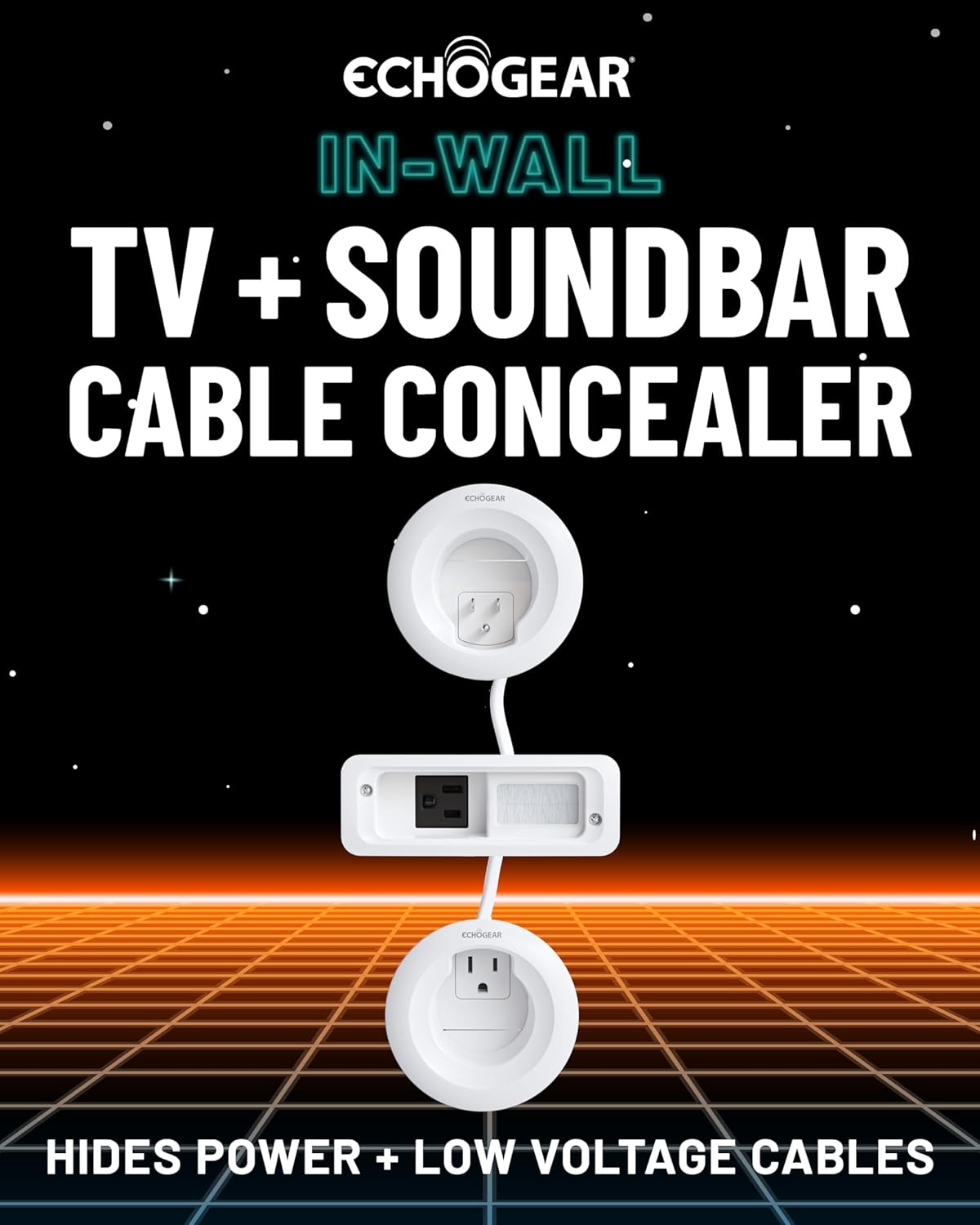 ECHOGEAR in Wall Cable Management Kit for TV & Soundbar - Cord Concealer & Power Kit - Powers Devices & Hides All Cables - Comes with Circle Saw Drilling Attachment & Drywall Hand Saw