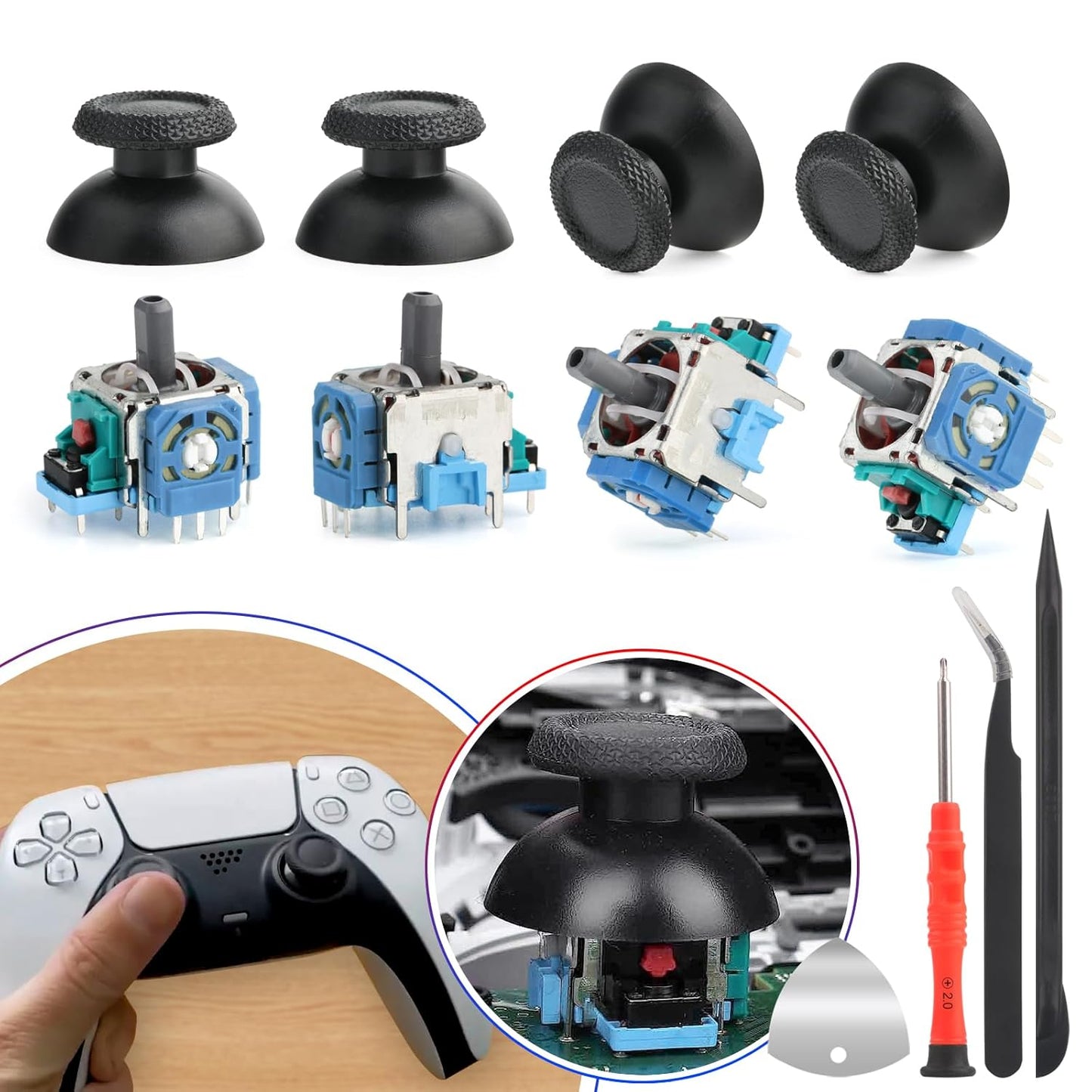 for PS5 Analog Stick Replacement for Sony PlayStation 5 PS5 Joysticks Replacement 3D Joystick Sensor Module Thumbstick Controller Accessory Part with Kit(4Pack)