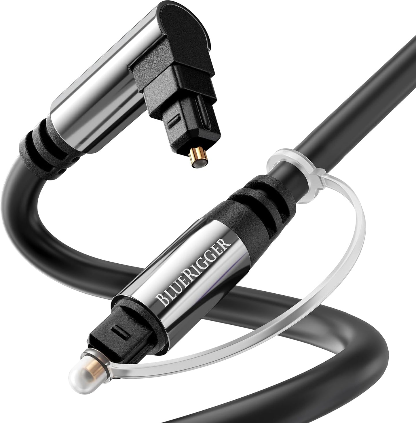 BlueRigger Optical Audio Toslink Cable - 15FT (90 Degrees Optical Cable for Soundbar, 360 Degree Rotatable Right Angle, S/PDIF Digital Toslink) - Fiber Optic Compatible with HDTV, Game Console, DVR