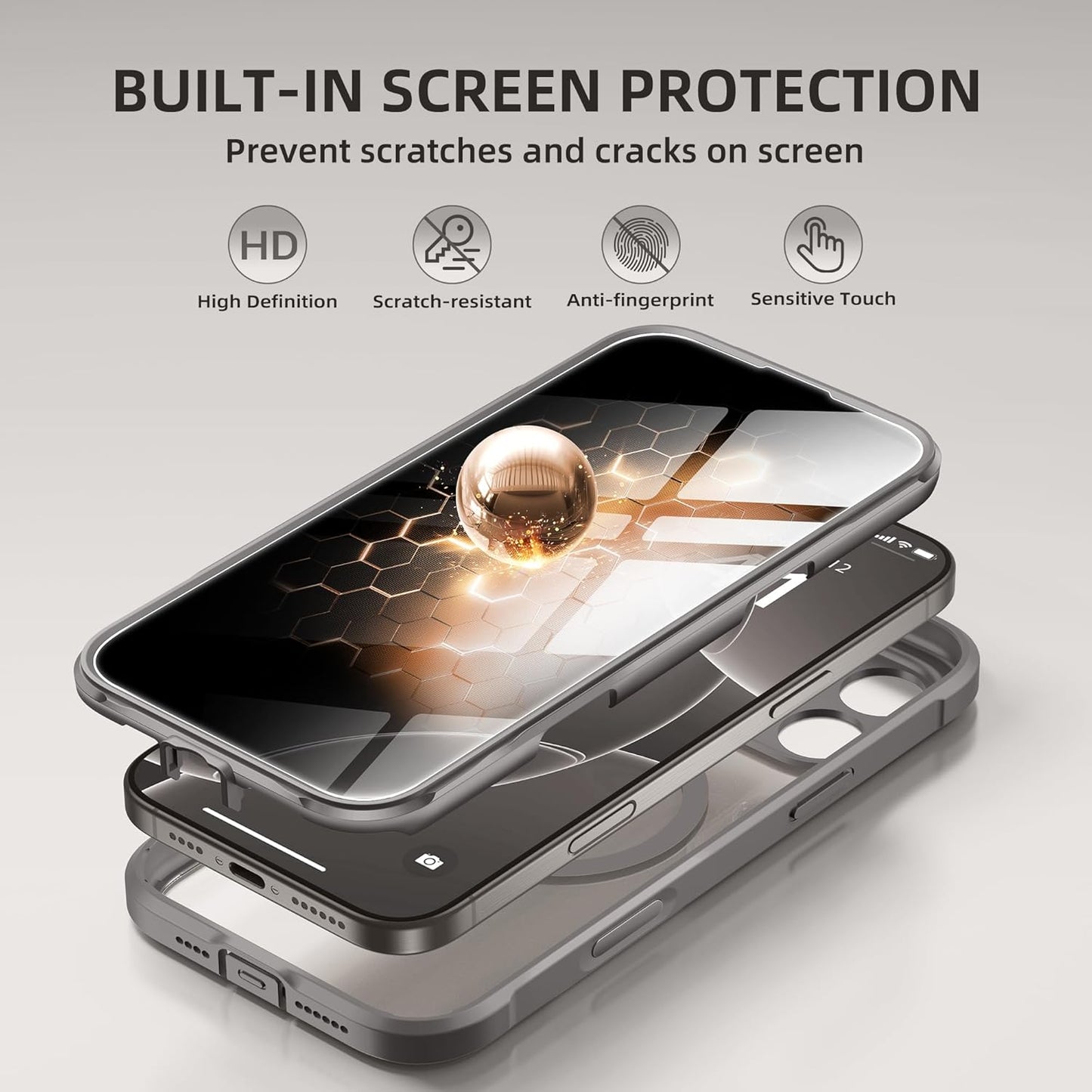 BERFY Magnetic for iPhone 16 Pro Case, Compatible with MagSafe, Built-in Privacy Screen Protector and Upgraded Camera Protection, Anti-Spy Full Body Shockproof Phone Case for 16 Pro 6.3", Grey