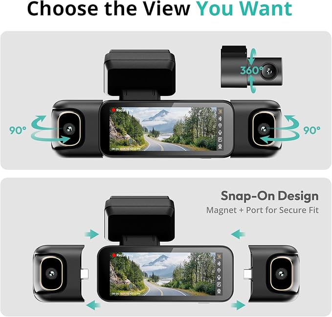 BOTSLAB 3K 4 Channel Dash Cam, 560° All-Sides View, Front and Rear Inside Car Camera with 3.18”Touch Screen, Dash Camera 24/7 Parking Mode, Built-in GPS 5.8GHz WiFi Voice Control, Free 128GB Card