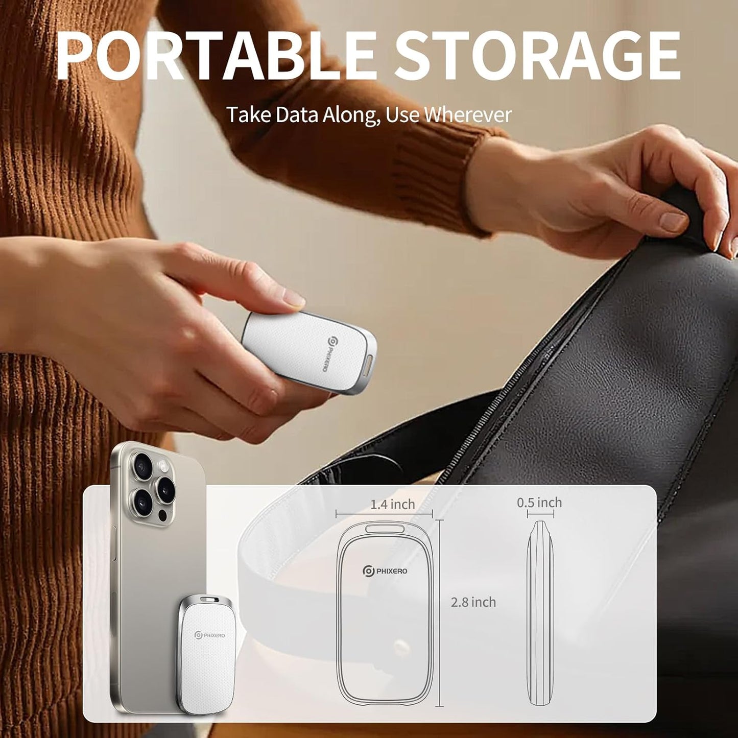 PHIXERO P20 External Portable SSD 512GB,up to 2050Mb/s,External Solid State Drives with 2 in 1 USB C Cable with LED Indicator,USB 3.2 Gen 2 Portable Hard Drive for iPhone 15/16 PRO, Mac, PC & Laptops