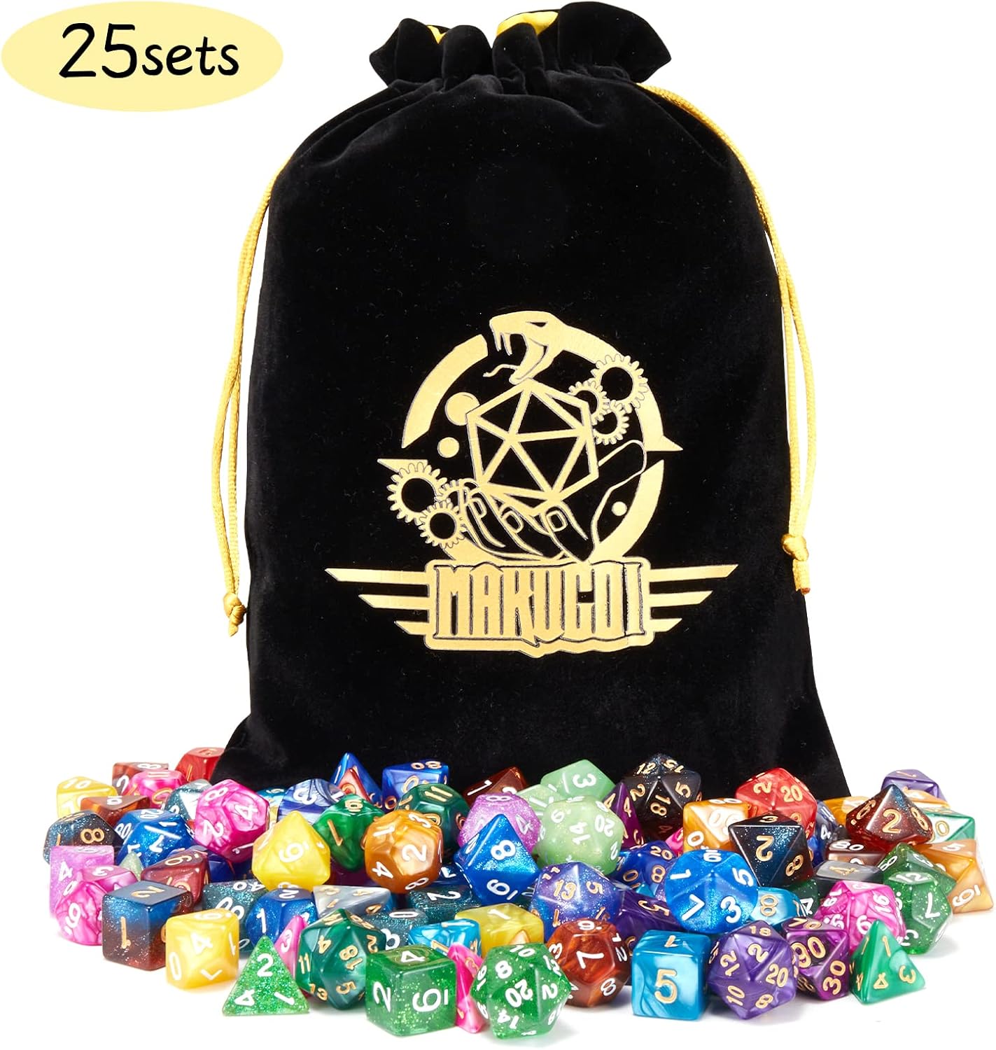 DND Dice Set, 25 X 7 Polyhedral Dice for Dungeons and Dragons DND RPG MTG Table Game with 1 Large Flannel Bag 175 Pieces